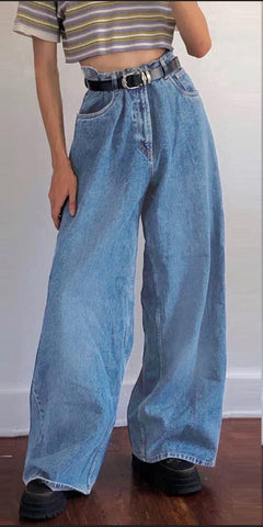 y2k outfits INS Trendy Wide-Leg Pants Classic High Waist Denim Flared Trousers