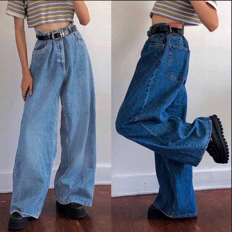 y2k outfits INS Trendy Wide-Leg Pants Classic High Waist Denim Flared Trousers