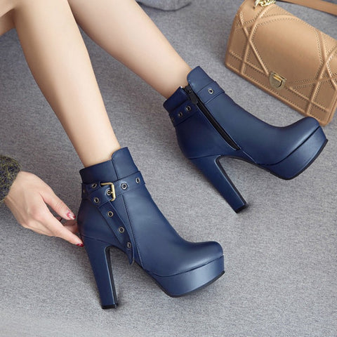 thanksgiving outfit Sonicelife 2024 Boots Autumn Ankle Shoes Women High Heel Female PU Leather 34-50 F1480