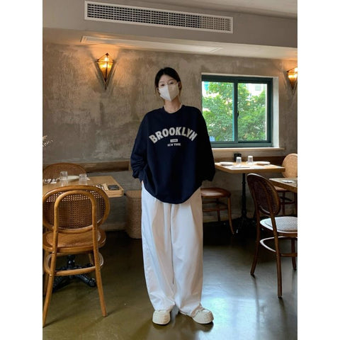 christmas outfit Sonicelife American round neck pullover letter sweatshirt for women 2025 autumn new style loose lazy style versatile top to wear outside