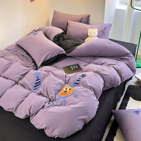 Sonicelife Ins Purple Potato Cake Bedding Set Towel Embroidery Duvet Cover Queen Twin Full Size Bed Flat Sheet Quilt Cover Pillowcases