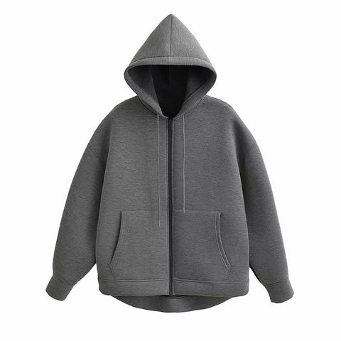 Black Friday Sonicelife Casual Solid Zipper Hoodies Women Loose Drawstring Pockets Thick Sweatshirt Jackets Female Autumn Fashion Simple Outwear