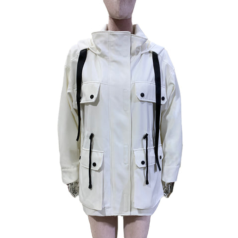 christmas outfit Sonicelife Spring Autumn Cool Windproof White Windbreaker Women with Drawstring Hood Many Pockets Zip Up Chic Cargo Jacket 2025