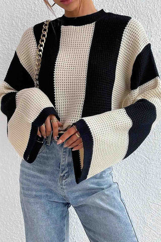 Sonicelife Colorblock Striped Long Sleeve Knitted Sweater