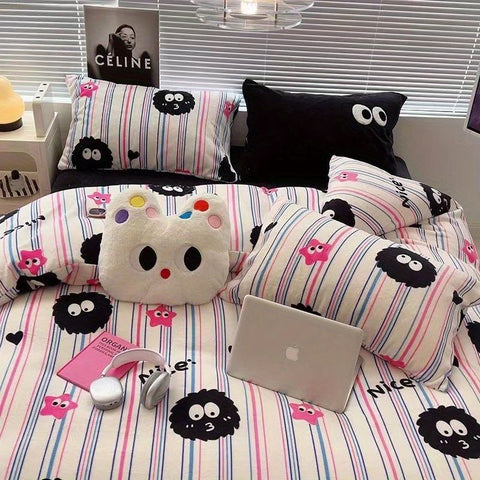 Sonicelife Cute Bear Bedding Set No Filler Ins Korean Style Duvet Cover Pillowcase 2024 New Single Full Size Kids Adult Soft Bed Linen