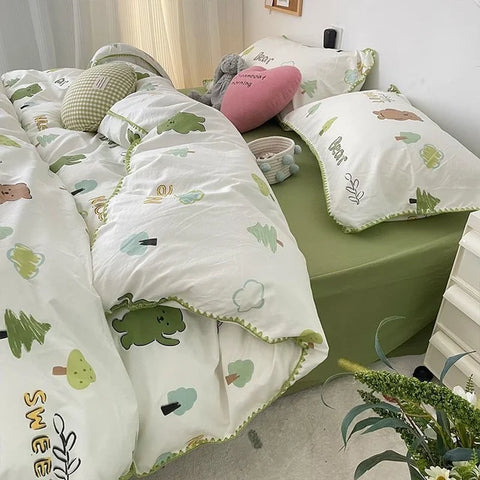 Sonicelife Floral Dream Bedding Set Soft Cotton Duvet Cover Queen King Size Pillowcase Bed Linens