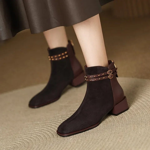 Sonicelife Square Toe Mid Heel Modern Boots Square Heel Ankle 2025  Fashion Women's Shoes Zip Belt Buckle Novelty Women's Boots