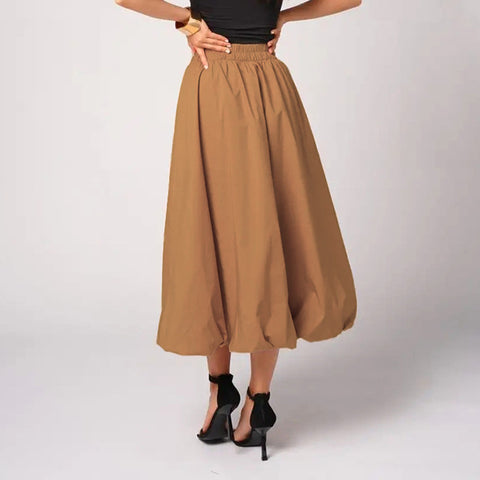 Sonicelife Ladies Elegant Vintage Long Pleated Skirts Women High Waist A Line Office Lady Women Skirt Casual Loose Skirt Female Clothes