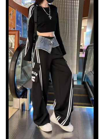 christmas outfit Sonicelife Women Black Gothic Pants with Skirt Baggy Emo Parachute Pants Harajuku Japanese 2000s Style Y2k Vintage Trousers Fashion Clothes