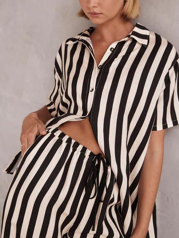 Sonicelife-Resort Casual Striped Loose Shirt