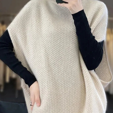 christmas outfit Sonicelife Vintage Autumn Winter Women Sweater Vest Solid New Thicken Turtleneck Batwing Sleeve Fashion Loose Sleeveless Knitted Coat Tops