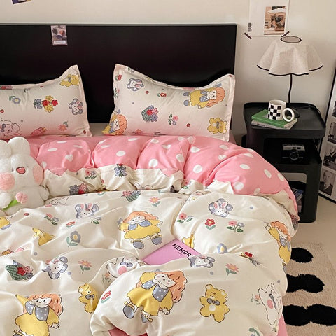 Sonicelife Kids Bedding Set Cute Girls Boys Full Queen Size Duvet Cover Flat Sheet Pillowcase No Filler Kawaii New Design Home Bed Linens