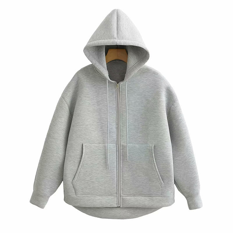 Black Friday Sonicelife Casual Solid Zipper Hoodies Women Loose Drawstring Pockets Thick Sweatshirt Jackets Female Autumn Fashion Simple Outwear