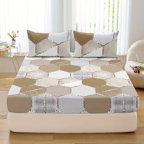 Sonicelife 3-Piece Soft Touch Multicolor Printed Fitted Sheet Set - Breathable, Hypoallergenic, and Wrinkle-Resistant Bedding Sheet Set