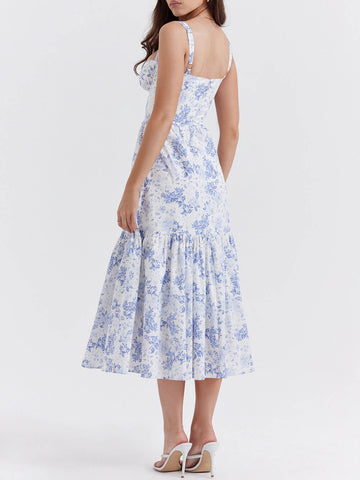 Sonicelife-Strap A-Hem Floral Midi Dress