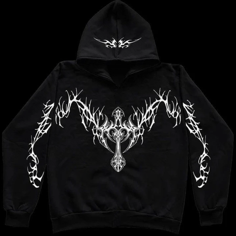 Sonicelife Fashion Vintage Y2K Aesthetic Punk Hooded Women Casual Sweatshirts Street Gotn Hoodies Grunge Tide Print Metal Rock emo Clothes