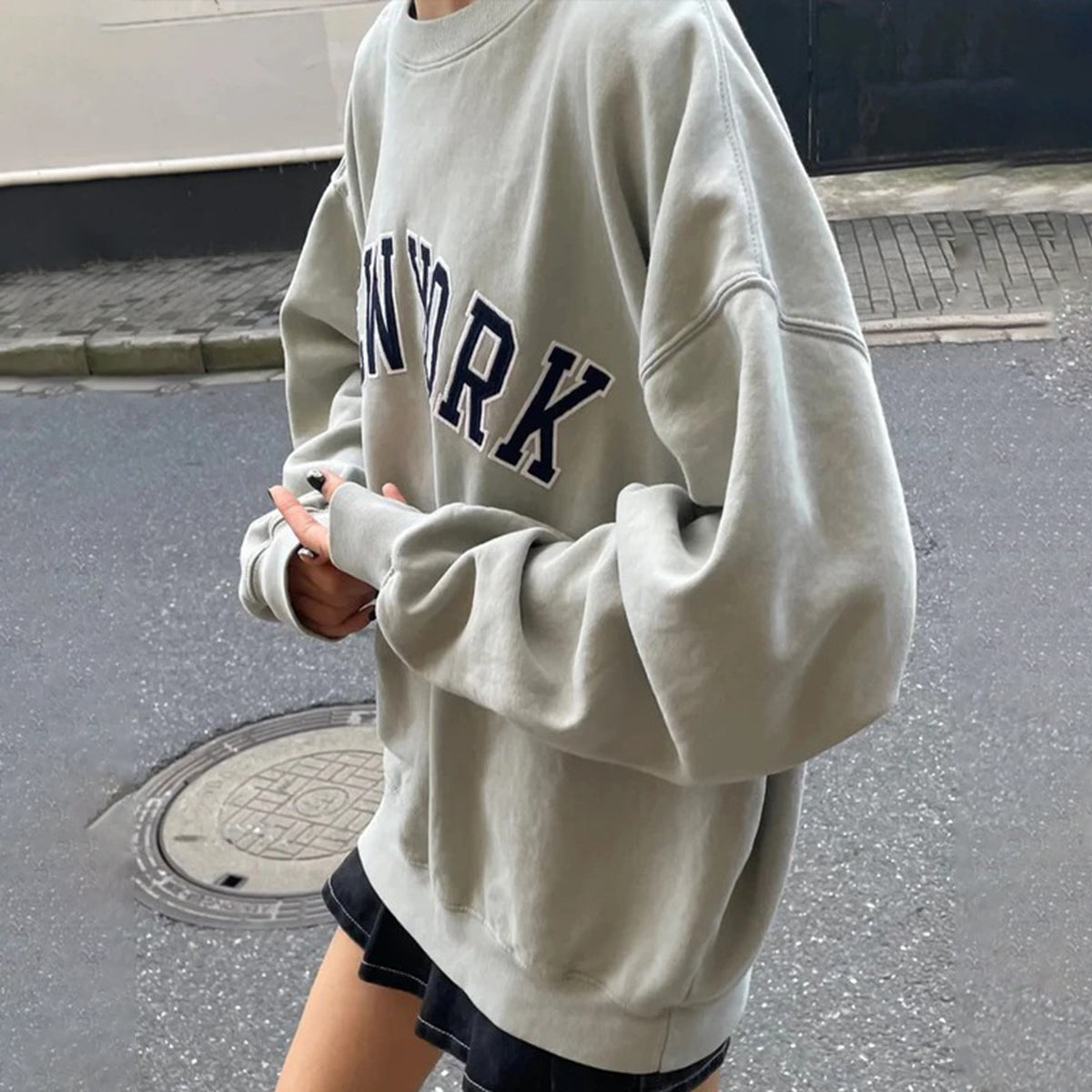 Sonicelife Letter Embroidery Oversize Sweatshirts Women Autumn O Neck Long Sleeve Cotton Soft Hoodie Vintage Streetwear Pullovers Women