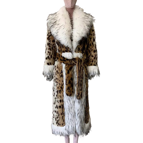 christmas outfit Sonicelife Winter Long Thick Warm Colorful Fluffy Leopard Print Faux Fur Coat Women with Fake Fox Fur Trim Luxury Designer Clothes 2025