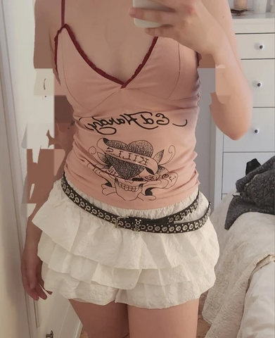 Sonicelife Kawaii Crop Top Camis Women Clothes Lace Sexy Slim Pink Cute 2000s Top Sling Grunge Coquette Femme Punk Tank Top Y2k Clothing