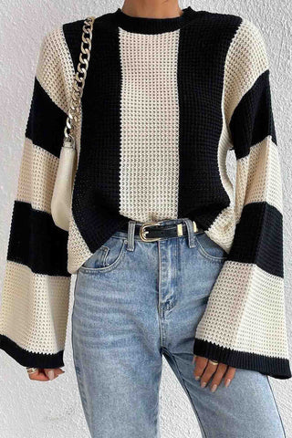 Sonicelife Colorblock Striped Long Sleeve Knitted Sweater