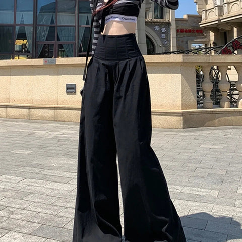 Sonicelife Women High Waist Wide Leg Pants Summer Y2K Casual Streetwear Straight Trousers Korean Fashion All Match Loose Chic Female Pants