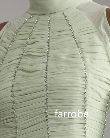 Sonicelife Customized Simple Chiffon Pleat A-line High Collar Midi Dresses Cocktail Dresses Classic Exquisite Modern Style Pastrol  Chinese (PRE-ORDER)