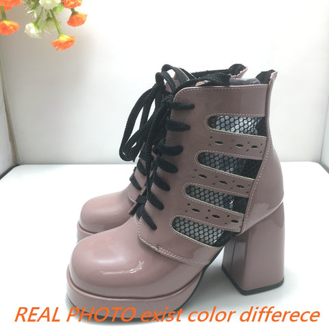 thanksgiving outfit Sonicelife Fashion Women Ankel Boots Toe Block Heels Platform Lace Up Size 42 43 Leisure Daily Female Summer Booties