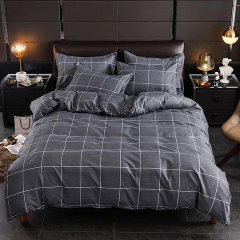 Sonicelife Grey Geometric Pattern Duvet Cover Four set series for Adults Teens Polyester Bedding Set with Zip Closure Comforter Covers