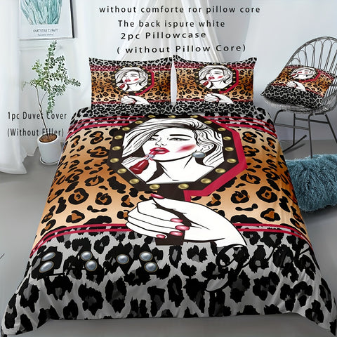 Sonicelife 3pcs Animal Pattern Duvet Cover Set Wild Romantic Leopard Tiger Pattern Print Bedding Set, Soft Comfortable Duvet Cover