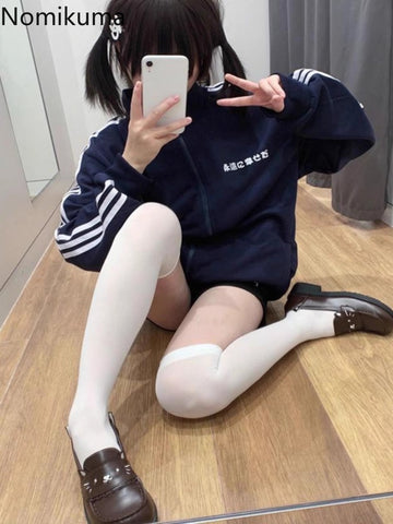 Sonicelife Preppy Style Women Hoodies Streetwear Cartoon Stand Neck Y2k Coats 2025 Ropa Mujer Casual Fashion Zipper Cute Sweatshirts Tops