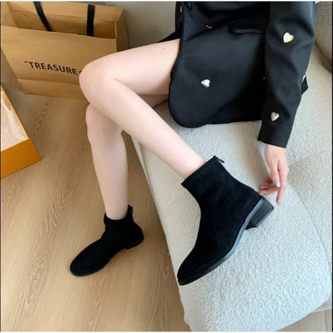 Sonicelife 2025 Vintage Women Slim Ankle Boots Fashion Elegant Square Toe Shoes Autumn High Heel  Short Booties