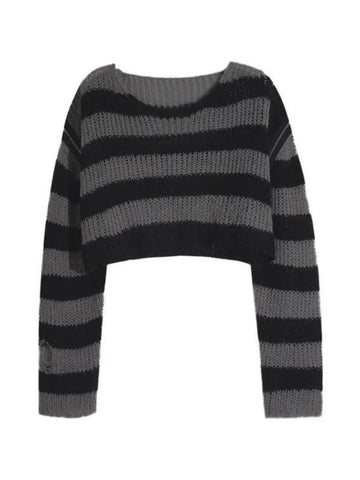 Sonicelife-Oversize Removable Sleeves Stripe Knit Sweater
