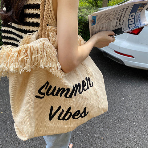 thanksgiving outfit Sonicelife Summer Vibes Letter Print Tote Bag