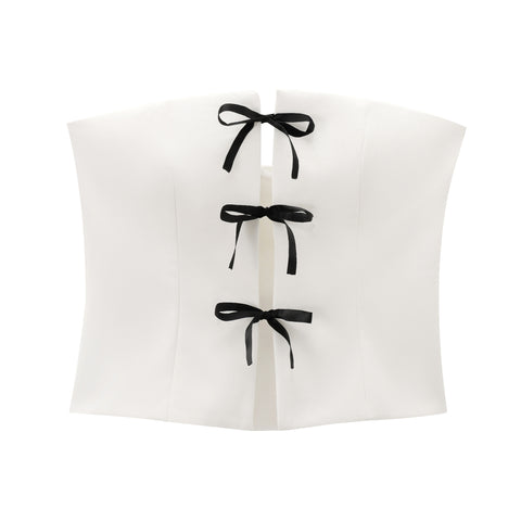 Sonicelife Women's New Strapless Wrapped Chest Top with Bow Tie Decoration for a Sweet and Elegant Inner Style