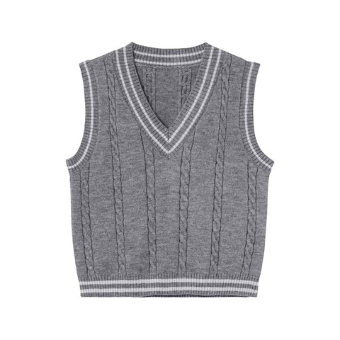 Sonicelife Women Autumn Preppy Style Knitted Vest Striped Vintage Sleeveless Sweater Winter Worn Outside Loose V Neck Jumpers Waistcoat
