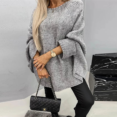 christmas outfit Sonicelife Knitted Women Solid Sweater Elegant Loose Batwing Sleeve Long Y2k Sweater 2025 Women Spring Warm Soft Pullover Fashon Streetwear