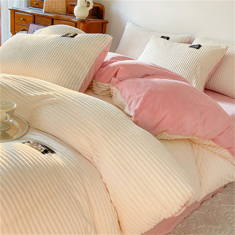 Sonicelife Milk Velvet Four-Piece Bedding Set Winter Coral Velvet Double-Sided Plush Quilt Cover Farai Velvet Winter Bedding Set