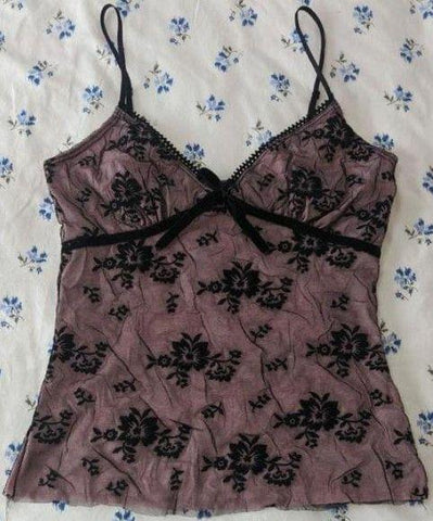 Sonicelife Y2K retro fashion summer sexy pure desire lace Bow tank tops V-neck see-through seductive halter set home wear tank tops Emo