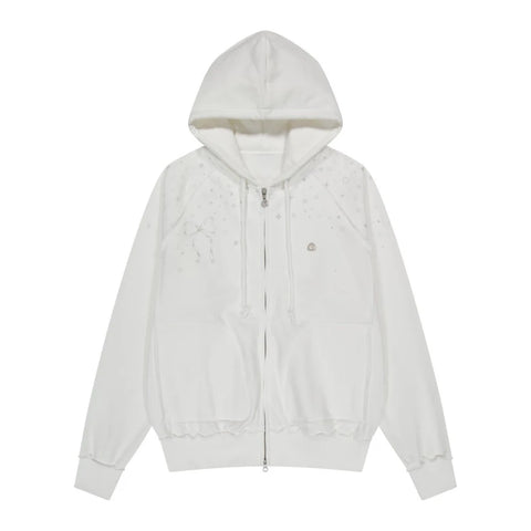 Sonicelife Streetwear Hoodies Coat 2025 Women Clothing Hooded Zipper Bow Print Sweet Jackets Y2k Tops Casual Fashion Sweatshirts Ropa Mujer