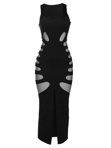 Sonicelife Harajuku Gothic Dark Dress Women Streetwear Cyber Punk Y2k E-girl Grunge Sexy Hollow Out High Waist Bodycon Dress Female
