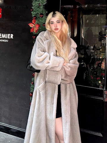 christmas outfit Sonicelife Spring Winter Long Oversized Fluffy Thick Warm Soft Faux Mink Fur Coat Women Elegant Luxury Chic Furry Overcoat 2025