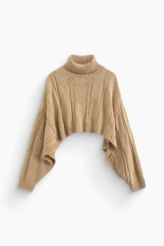 Sonicelife-Turtle Neck Cape Sleeve Knit Crop Top