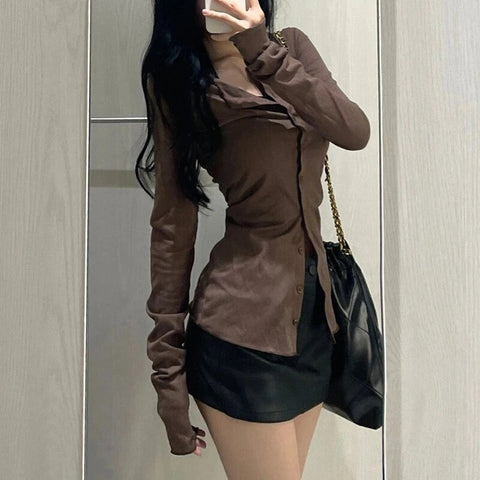 Sonicelife Streetwear Women Shirts Korean Fashion Female Slim Fit Long Sleeve Tops Y2K Casual All Match Solid Shirts Autumn New