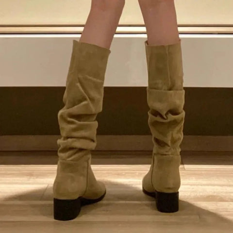 Sonicelife Women Suede Pointed Toe Chelsea Boots Mid Heels Shoes 2024 Winter Designer New Party Shoes Sexy Fashion Walking Mujer Zapatos