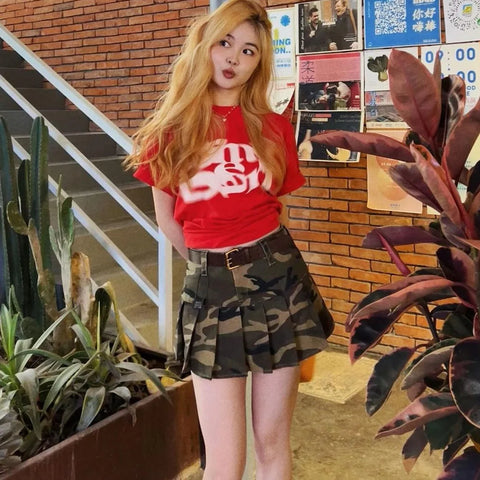 Sonicelife Sexy Women Camouflage Pleated Skirts Dance Girls School High Waist Camo Pleated Skirt Cosplay Female A Line Mini Skirts Street