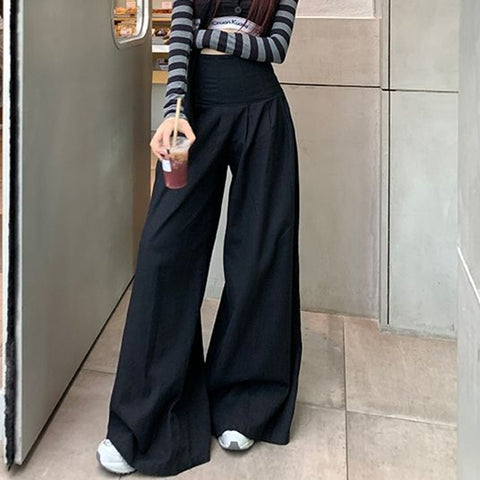 Sonicelife Women High Waist Wide Leg Pants Summer Y2K Casual Streetwear Straight Trousers Korean Fashion All Match Loose Chic Female Pants