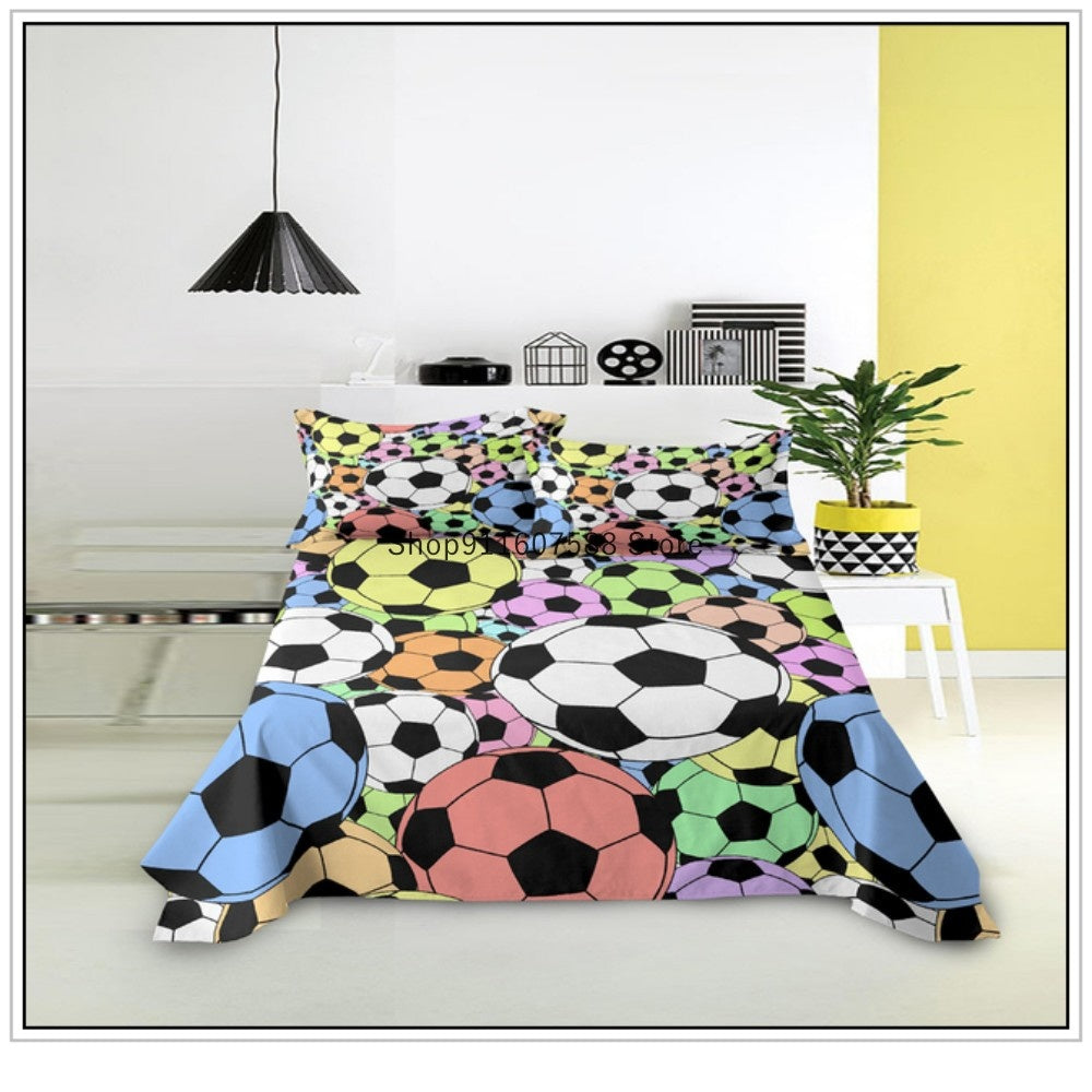 Sonicelife Kids Football Bed Sheet Set Sport Game Soccer Printing Bedding ForBoys Soft Polyester Bed Flat Sheet With Pillowcase