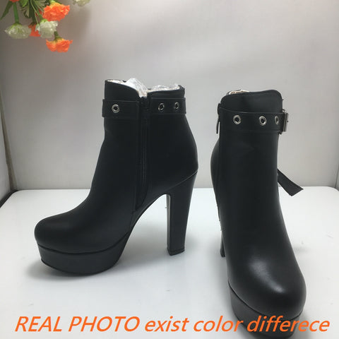 thanksgiving outfit Sonicelife 2024 Boots Autumn Ankle Shoes Women High Heel Female PU Leather 34-50 F1480