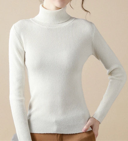 Sonicelife 2024 Autumn Winter Women Fall Turtleneck Sweater Knitted Soft Pullovers Cashmere Jumpers Basic Soft Sweaters For Women