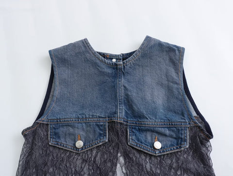 Sonicelife Women's New T-shirt Sleeveless Pocket Decoration Lace Perspective Sensual Short sleeved Top